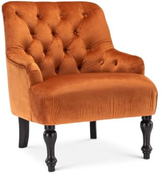 Stunning Chairs Antique Retro Chesterfield Buttoned Orange Velvet Occasional Accent Chair – Luxurious Tufted Armchair for Small Spaces, Living Room Bedroom Office