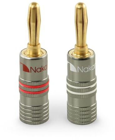 Nakamichi Ultimate Series 24k Gold Plated Beryllium Red Copper Banana Plug 12 AWG - 18 AWG Gauge Size 4mm for Speakers Amplifier Hi-Fi Stereo Receiver Audio Wire Cable Connector 2 Pcs (1-Pair)