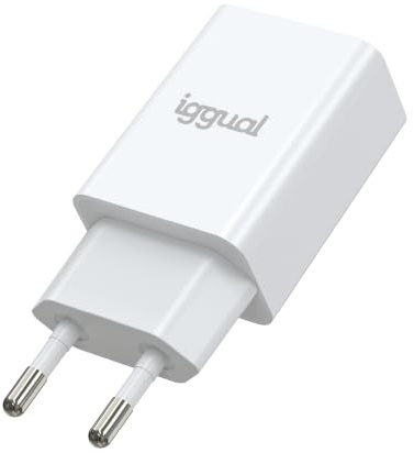 iggual. Cargador rápido 20W USB-C PD, (Power dlivery). Cargador de Pared Universal. para Teléfonos móvies/Tablets etc... para Cualquier Marca de móvil. Protección sobrecalentamiento. Blanco.