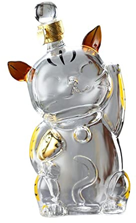 LOVIVER Decantador grande en gato con tapón Dispensador de vidrio de borosilicato alto Botella Titular de bebida Jarra para la decoración