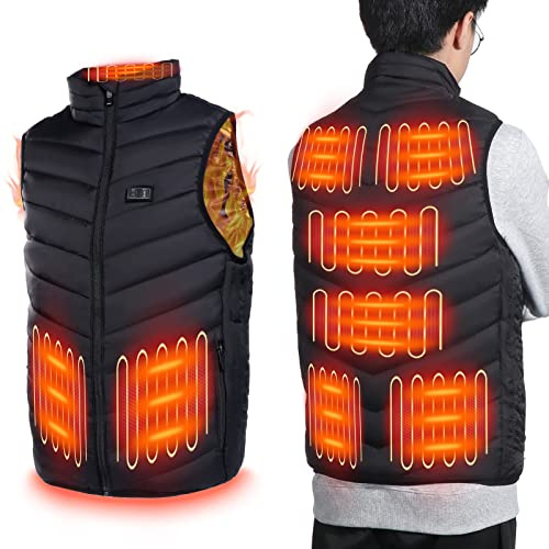 TsunNee Gilet chauffant avec 9 coussinets chauffants en fibre de carbone, 3 niveaux de température réglables pour homme et femme, veste chauffante électrique USB lavable pour moto, pêche, ski,