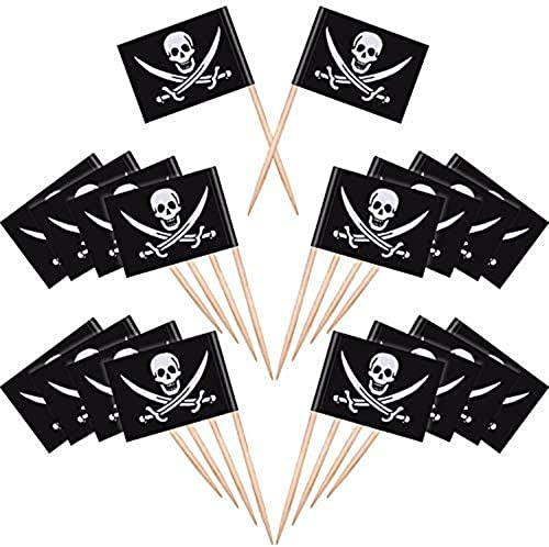 Piraten Cocktail Zahnstocher Flaggen Kuchen Topper für Lebensmittel, Vorspeise, Cocktail, Cupcake Dekoration für Kinder Halloween Geburtstag Party Dekorationen (100)