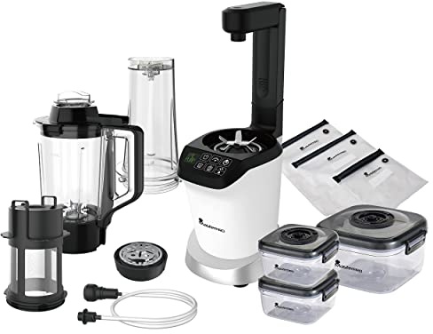 MasterPRO Trio Nutrimix - Kit Mezclador 3en1 - Juego de Batidora al Vacío - Panel Deluxe - Motor 127V hasta 20.000 RPM - Bomba De Vacío Desmontable - Jarra Calefactora Tritan 1,5L - Vaso Tritan 700ml