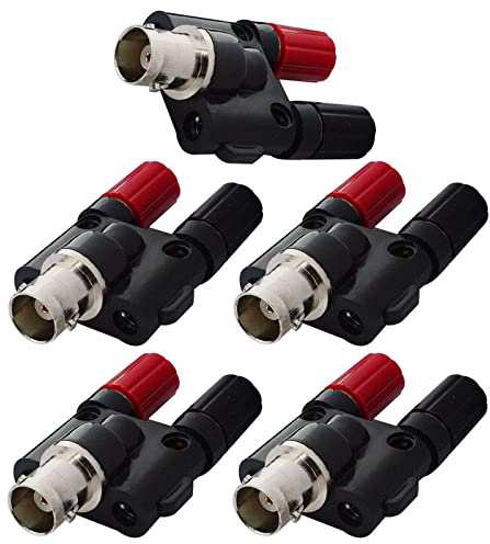onelinkmore BNC Female to Dual Banana Female Socket Binding Post RF Coax Splitter Adapter Connector for HF Radio Antennas Pack of 5