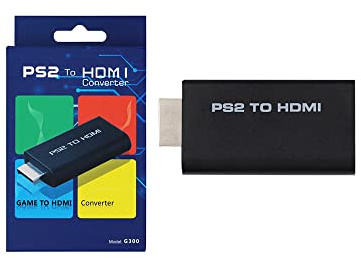 NORMICHIC Adaptateur convertisseur PS2 vers HDMI avec sortie audio jack 3,5 mm, compatible HDMI pour moniteur HDTV pour PlayStation 2 Adaptateur audio vidéo (Noir)
