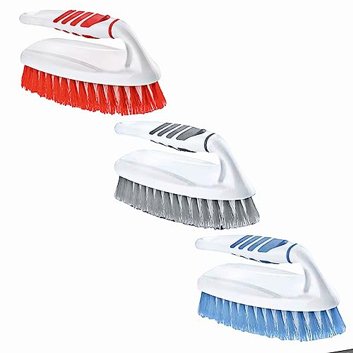 Scrubbing Brush Heavy Duty Iron Shape Scrub With Comfortable Non Slip Grip For Cleaning Surface Floor Kitchen Car Carpet Tiles Household Handy Shower Sink Scrub Brush Three Colors (All 3 Colour)