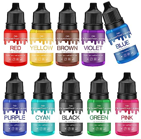 Colorant Alimentaire pour Chocolat - Colorant Alimentaire Liposolubles Concentré pour Fondants, Beurre, Crème, Bonbons, Gâteaux - Food Colouring à Base d'huile pour Glaçage, DIY Macaron - 10 x 10ml