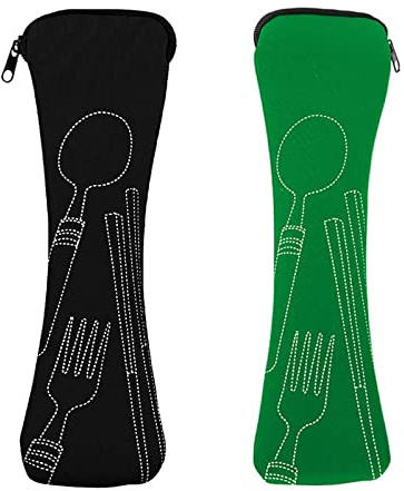 Mnsconkl Cutlery Bag, Cutlery Bag for On the Go 2 Pieces Portable Neoprene Cutlery Bags Empty with Zip Cutlery Camping Tableware School Cutlery to Go Bags Black Green
