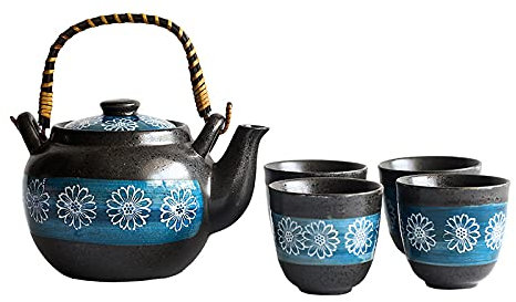Juego de té de porcelana, ceremonia de té tradicional china, tetera hecha a mano y 4 tazas de té con estampado floral azul, juego de regalo de té para decoración de amantes del té