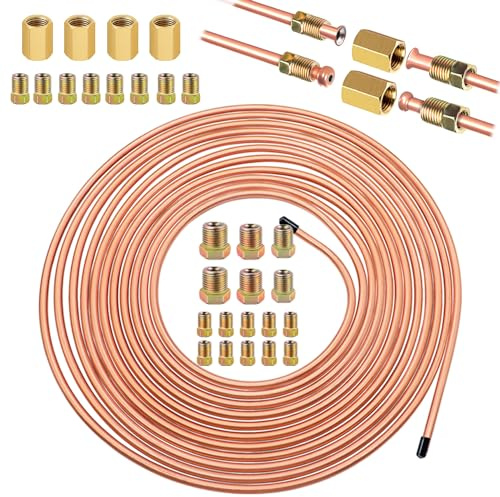 Tnisesm 1/4 25 Ft Brake Line Tubing Kit, Upgrade Flexible Copper Brake Line Tubing Roll for hydraulic brakes Fuel Transmission System