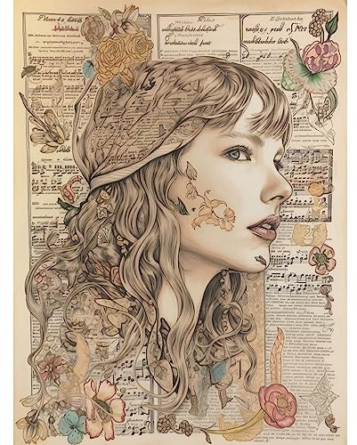 Artery8 Upcycling-Musikbuch-Seite, Sänger-Portrait-Illustration, extra groß, XL Wandkunst, Posterdruck