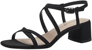 Tamaris Damen Sandalen mit Absatz Textil Vegan Blockabsatz Sommer; BLACK/schwarz; 41