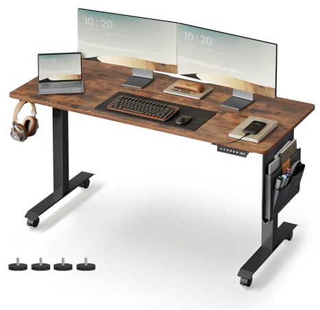 VASAGLE Bureau Assis-Debout, Bureau Électrique Réglable en Hauteur, 60 x 140 x (72-120) cm, Réglage en Continu, Fonction Mémoire 4 Hauteurs, Marron Rustique LSD174X01V01