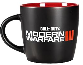BYUP Call of Duty Tasse Schwarz/Rot 'Logo' 300 ml Keramik Modern Warfare III Totenkopf-Schlangen-Motiv