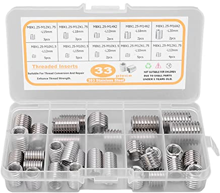 33 Stück Mutterneinsätze, 10 Größen, M8 X 1,25, Metrische Gewindeeinsätze Für Holz, Edelstahl, Selbstschneidende Hardware, Mutterneinsätze Für Die Reparatur, Mit Aufbewahrungsbox