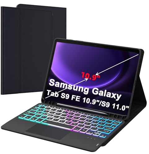 für Samsung Galaxy Tab S10 Lite/S10 FE/S9/S9 FE 10,9 Zoll Hülle mit Tastatur: Abnehmbar Tastatur mit Touchpad | 7-Farbige Beleuchtung - Kabellose Deutsches QWERTZ-Layout Tastaturen S10Lite Tablet 2025