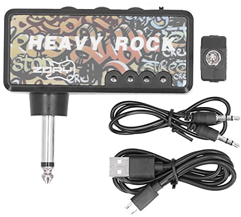 Guitar Headphone Amplifier,Electric Guitar Bass Headphone Amplifier with Audio Cable Adapter and USB Charging Cable,500mAh Guitar Accessories with 3 Modules for MP3 Audio Device