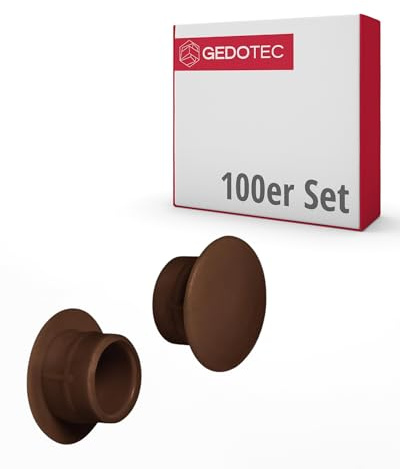 Gedotec Lot de 100 capuchons de vis en plastique - Marron foncé - Cache-vis ronds - H1117 - Capuchons de meubles pour perçage aveugle de 10 mm de diamètre - Lot de 100 embouts pour perçage de vis