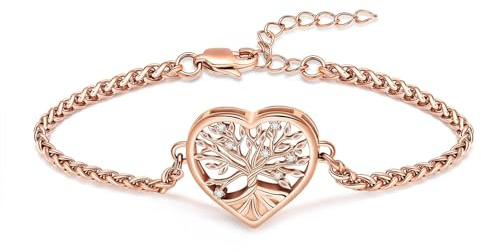 QGJNSGC Cremation Jewelry Tree of Life Heart Urn Bracelet for Human Ashes for Women Men Adjustable Memorial Keepsake Link Bracelet
