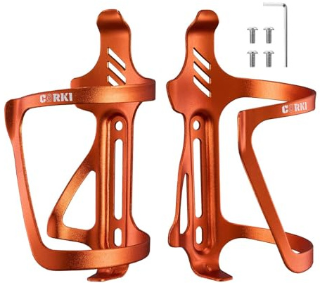 Corki Cycles Fahrrad Flaschenhalter, rechts und Links Slide-Entry Fahrrad Trinkflaschenhalter für Rennrad, MTB, Gravel Bike und E-Bike, Aluminium, Orange, 2Pack Set