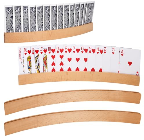 Partideal 4 Stück Kartenhalter Kinder Holz,33cm Multifunktional Kartenhalter Spielkarten Freisprech Spielkartenhalter aus Holz für Kinder Senioren Erwachsen