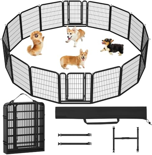 Yaheetech Welpenlaufstall 16-teilig 80cm hoch, Welpenauslauf mit Einteilige Verriegelung, Hundelaufstall mit Tragetasche & Befestigungsgurte, ideal für Hunde Wohnung & Garten, Einfache Montage
