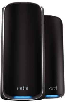 NETGEAR Orbi 970 Series | WiFi 7 Mesh System | RBE972SB | Wireless Router + 1 Satellite | Up to 27 Gbps | Covers 5,400 sq. ft. | Connects up to 200 devices | Quad-band BE27000 | 10 Gig Internet Port