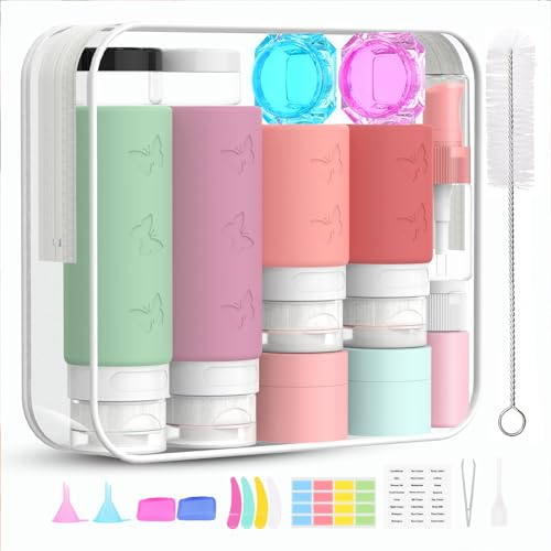 PLUSYES 26 Pack Squeezable Silicone Travel Bottles Set - Empty, Leak-Proof, Refillable Containers for Toiletries, TSA Approved Travel Accessories for Women, Airplane Travel Essentials