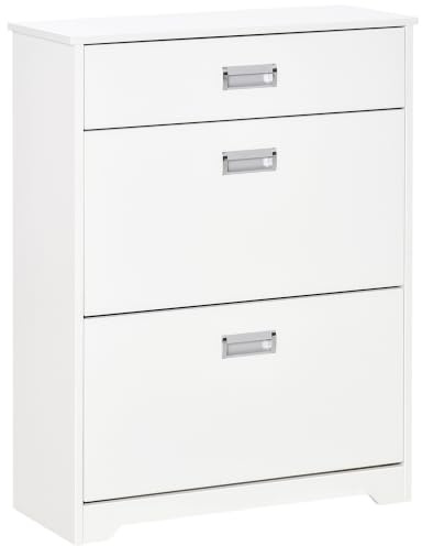 HOMCOM Schuhschrank mit 2 aufklappbaren Schubladen, verstellbares Regal + 1 Schublade + 1 Theke für bis zu 16 Paar, 70 x 29 x 92 x 92 cm, Weiß