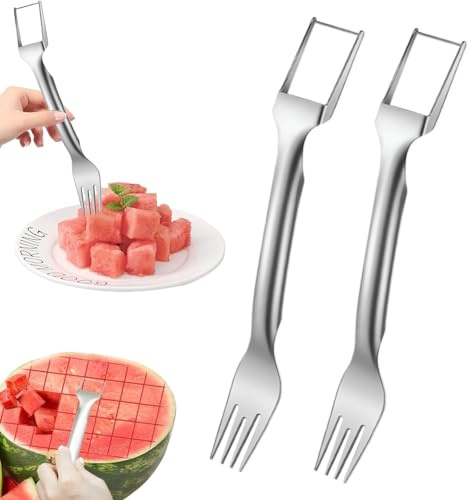 SagTuol Coupe Pastèque 2 PCS, 2 en 1 Coupe Melon en acier inoxydable Fourchette à Fruits, Outil de Coupe de Fourche de melon d'eau, idéal pour une utilisation à la maison ou en camping