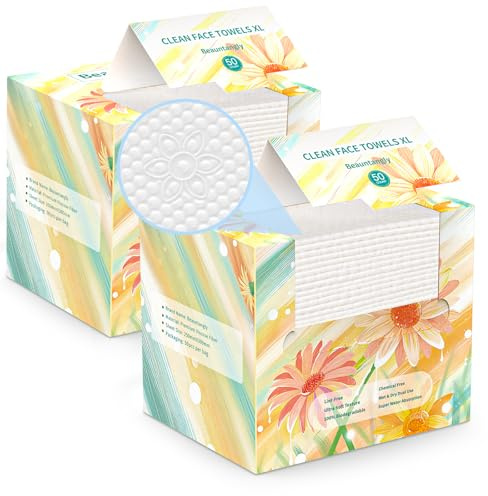 Beauntangly Face Clean Towels XL, Disposable Face Cloths for Skin Care, Thick Lint-Free Ultra Soft Dry Wipes for Makeup Removal, Cleaning, Traveling, 10-Inch X 12-Inch, 2 Pack