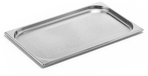 Forgast GN-behållare 1/1, Perforerad gastronormbehållare i rostfritt stål, Mått 53x32,5 cm, Djup 2 cm, Rundade hörn, Gediget utförande, Transport, Förvaring, Bearbetning, Uppvärmning av mat