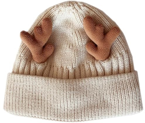 LIFKOME Geweih-Strickmütze gestrickte Mütze aus Geweih Strickmütze für Erwachsene Beanies Hüte kinder weihnachtsmütze weihnachtsmützen kinder Weihnachtsgeweihkappe Wollmütze Acryl rot