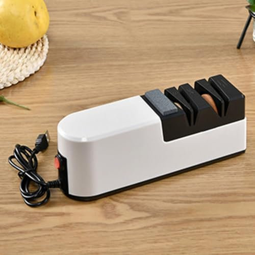 Lecreatekit USB Rechargeable Electric Sharpener Stone Grinder For Kitchen Scissors Blades Household Portable Sharpening Tool White 6.5x8.5x21cm