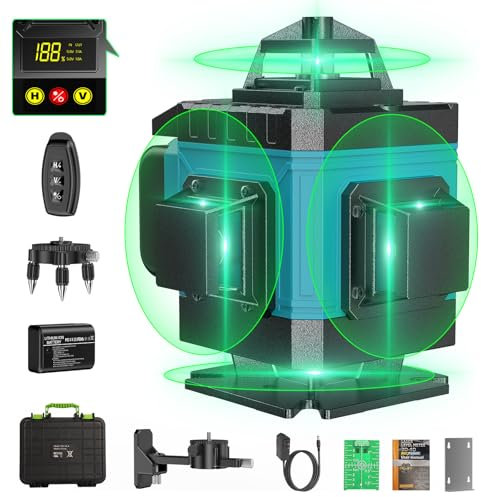 Kreuzlinienlaser Blau 16 Linien Nivellierlaser, 4 x 360 ° Laser wasserwaage, linienlaser kreuzlaser selbstnivellierend für Innenbereich Baustelle, 2 x Batterie Vermessungskabine