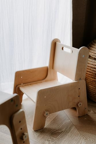 Petinka Mitwachsender Kinderstuhl DORI – Montessori Stuhl aus Birkensperrholz, höhenverstellbar, nachhaltiger Holzstuhl für Kinder von 1-5 Jahren, hochwertiges Kindermöbel, Farbe: Natural Holz