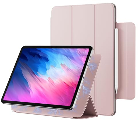 KVTVOU Magneric Case for iPad Air 11 Inch/iPad Air 5th/4th Gen, Pink | Strong Magnetic Attachment, Thin & Lightweight Trifold Stand Cover, Auto Sleep/Wake