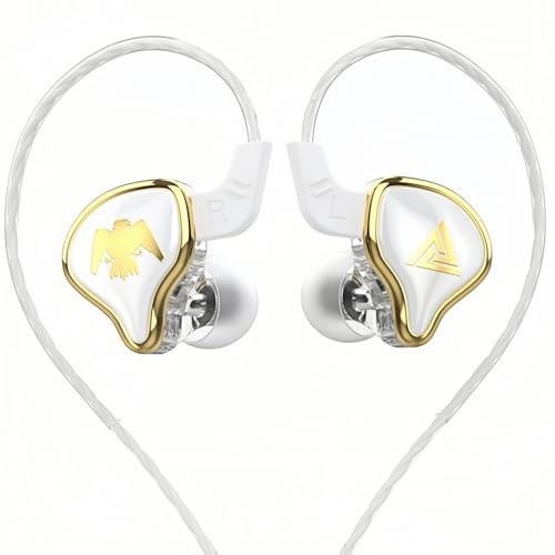 QKZ AK6 ARES - Auricolari HiFi cablati con microfono, IEM per gaming con microfono, cuffie in-ear monitor, per cantanti musicisti (bianco)
