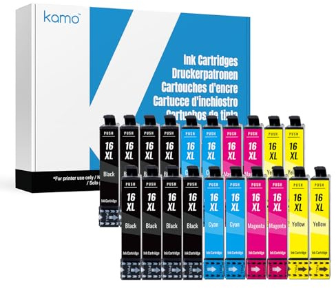 kamo 16XL Multipack Druckerpatronen Kompatibel mit Epson 16 XL für Workforce WF-2630WF, WF-2650DWF, WF-2660DWF, WF-2750DWF, WF-2760DWF (20er-Pack)