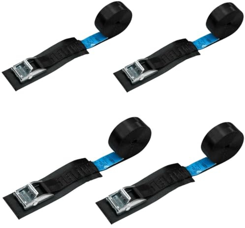 Lot de 4 sangles d'arrimage avec tapis de protection, 3 m, 25 mm, 350 daN, EN-12195-2 avec boucle de serrage + coussin, pour remorque de vélo, galerie de toit, etc.