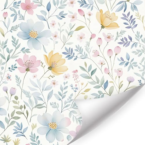HPNIUB Boho Pastel Floral Wallpaper Watercolor Self-Adhesive Decor 44×300CM