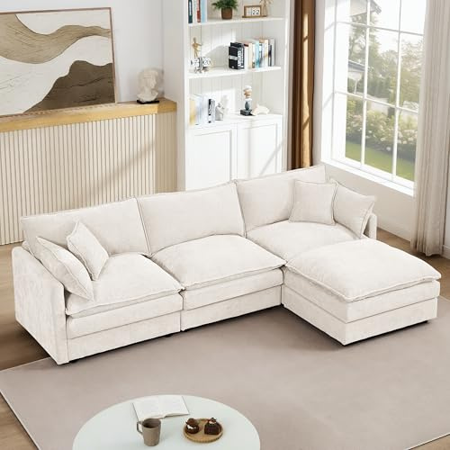 Eafurn Oversized Reversible Modular Sectional Sofa with Movable Ottoman, 4 Seater Convertible L Shaped Corner Couch Modern Chenille Sofa Set w/Double Layers Seat Cushions for Living Room Apartment