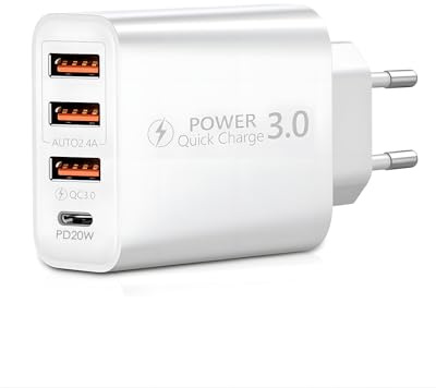 Caricatore USB C da 50 W, 5 porte, con presa USB C e USB A, adattatore multiporta per iPhone 15/14/13/12/11, iPad, per Samsung Galaxy S24 S23, caricatore per cellulari