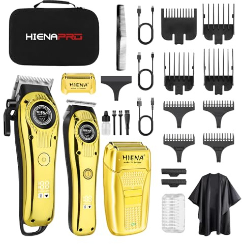 HIENA PRO Kit Barbería 3 en 1 para Hombre, Maquina de Cortar Pelo Hombre, Recortadora de Barba y Máquina de Afeitar con Pantalla LED - Inalámbrico, Accesorios y Funda Incluidos