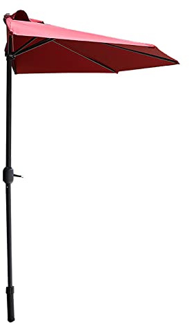 EHVYBDX 2.7m/8.8ft Half Round Garden Parasol, Against The Wall Patio Pool Backyard Balcony Sun Shade Umbrellas with Hand Crank, Without Base, Red