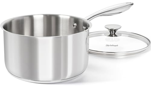 MICHELANGELO Tri-ply Stainless Steel 4 Qt Saucepan with Glass Lid, 4 Quart Pot with No Coating, Even Heating, for All Cooktops & Induction Compatible - Silver