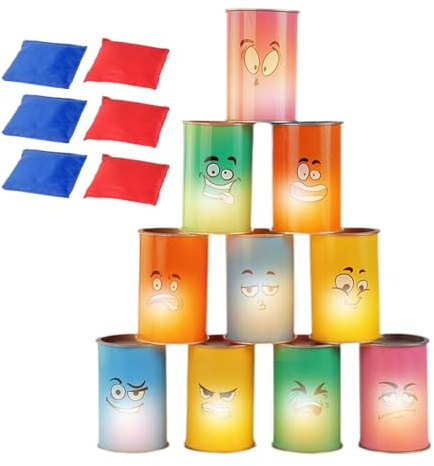 Wurfspiel mit Bohnensäcken, Wurfset mit LED-Lichtern und lustigen Gesichtern – Outdoor-Spiel für Garten, Familie, Partys, Gruppen, inklusive Ostern