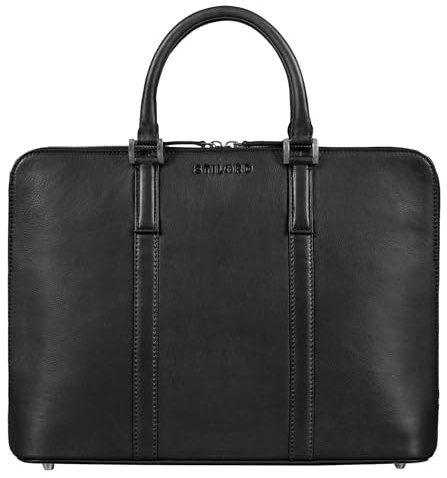 STILORD Leonora Maletín de Cuero Vintage Delgada Bolso Trabajo Mujer - Elegante Bolsa de Oficina para Ordenador Portátil 15,6-16 Pulgadas de Cuero Genuino con Pies Color:avero - gris