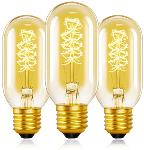 SCNNC Edison Vintage Glühbirne E27 T45 Dimmbar Warmweiß 2200K, Bernstein Retro Dekorative Leuchtmittel E27 für Nostalgie und Retro Beleuchtung Haus Café Bar, 3 Stück