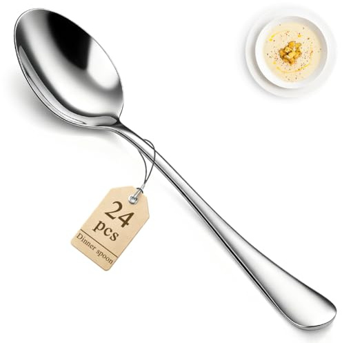 Berglander Set di 24 cucchiai da tavola, 18,7 cm, in acciaio inox per uso alimentare, per casa, cucina o ristorante, lucidati a specchio, lavabili in lavastoviglie